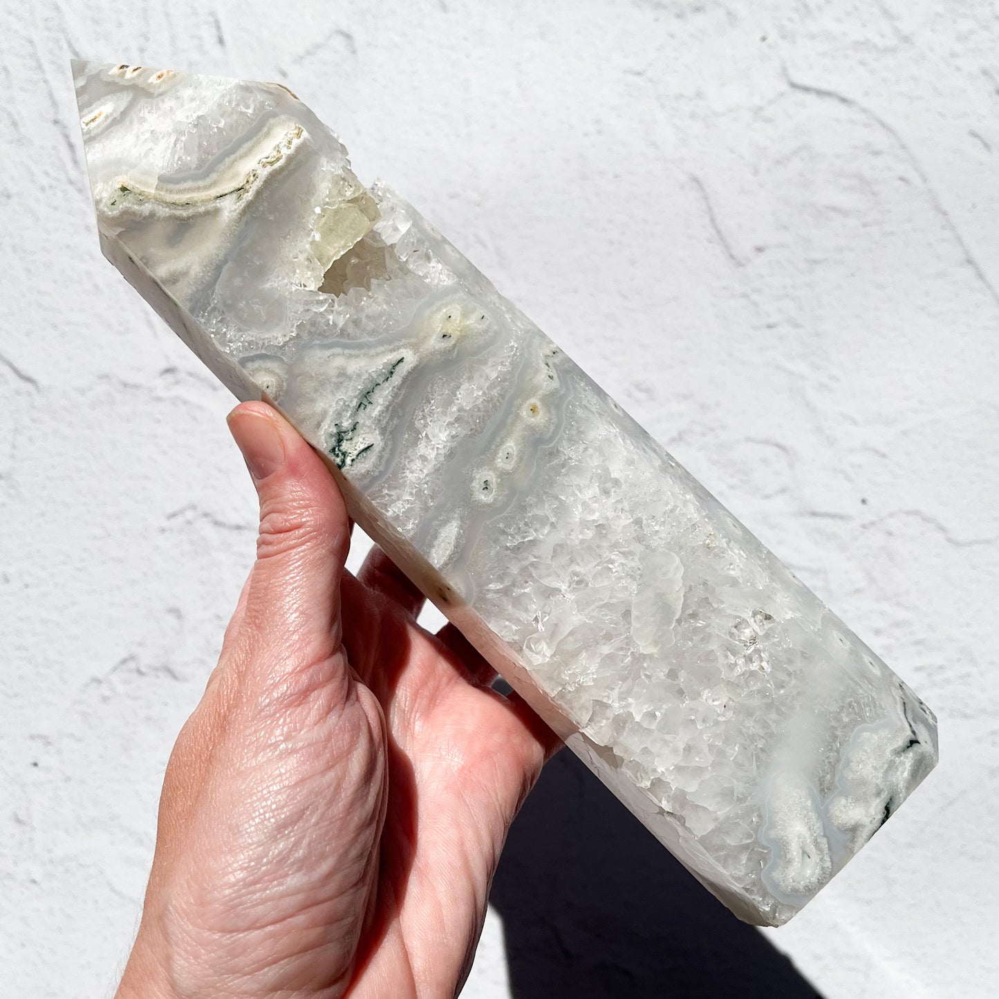 White Moss Agate Tower / 996g