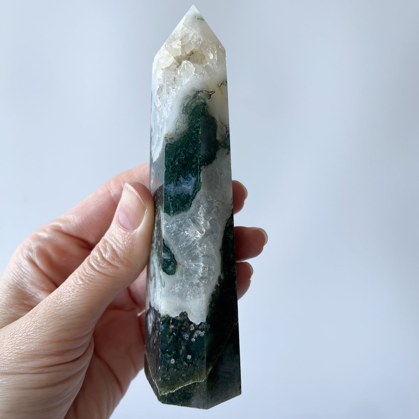 Moss Agate Point with Druzy / 210g