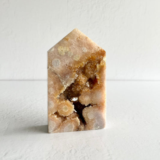 Pink Amethyst, Flower Agate & Citrine Hybrid Tower with druzys (highest quality) / 515g