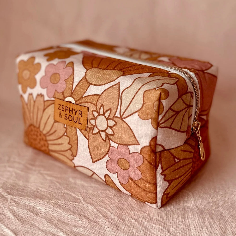 Makeup Bag - Floral Honey Linen