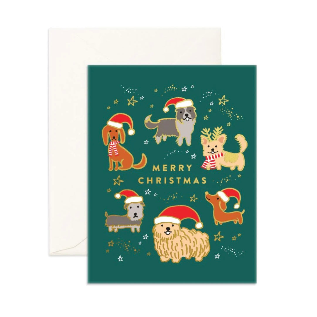 Christmas Dogs Foil Greeting Card