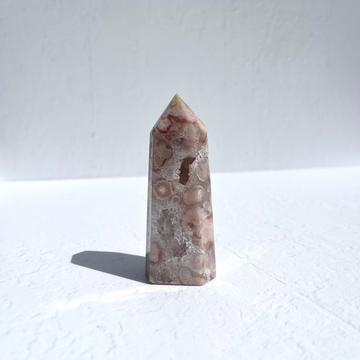 Pink (Sakura) Flower Agate Hexagon Point / 163g