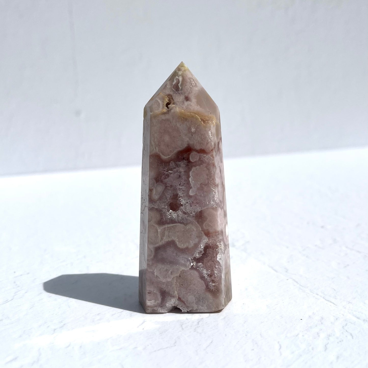 Pink (Sakura) Flower Agate Hexagon Point / 163g
