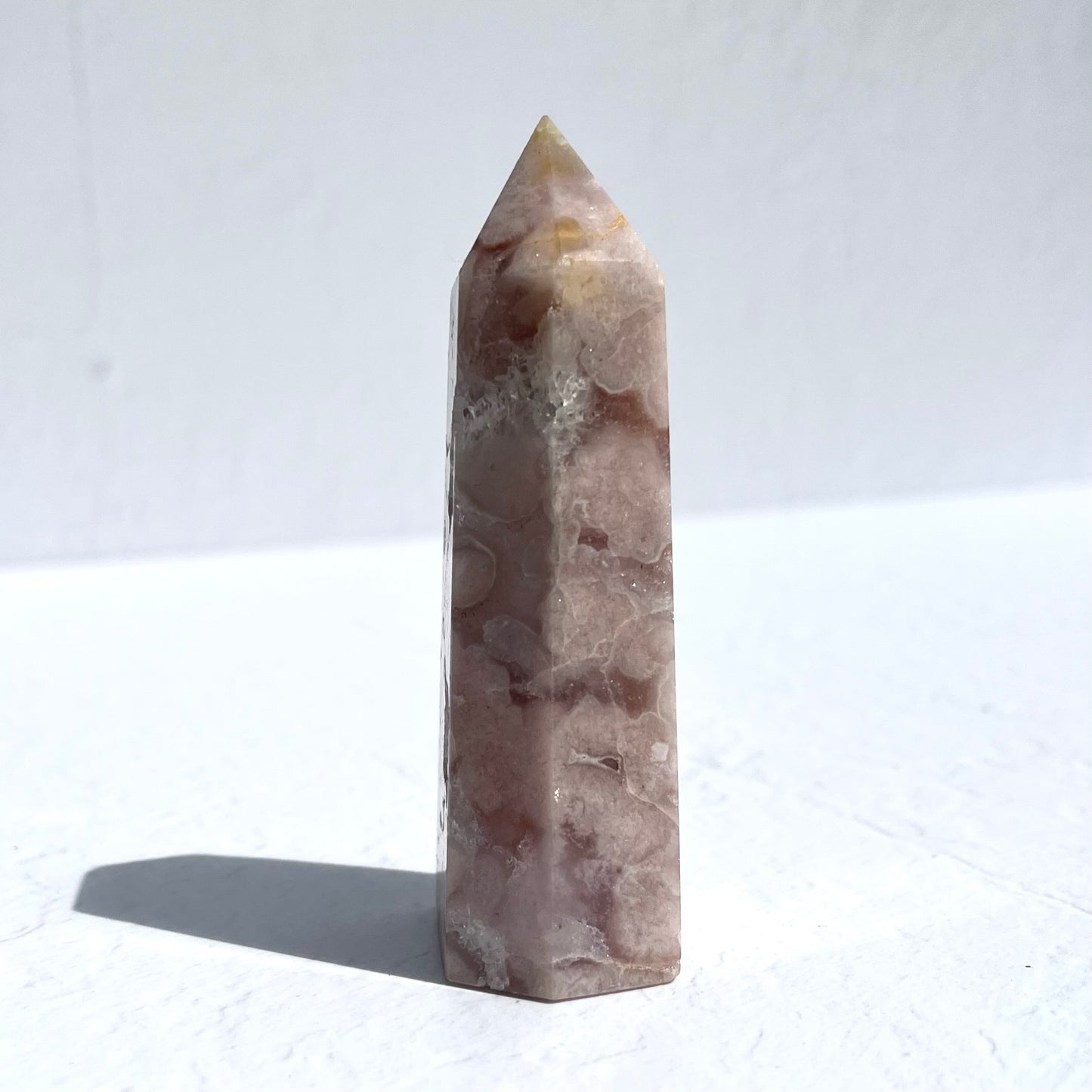 Pink (Sakura) Flower Agate Hexagon Point / 163g