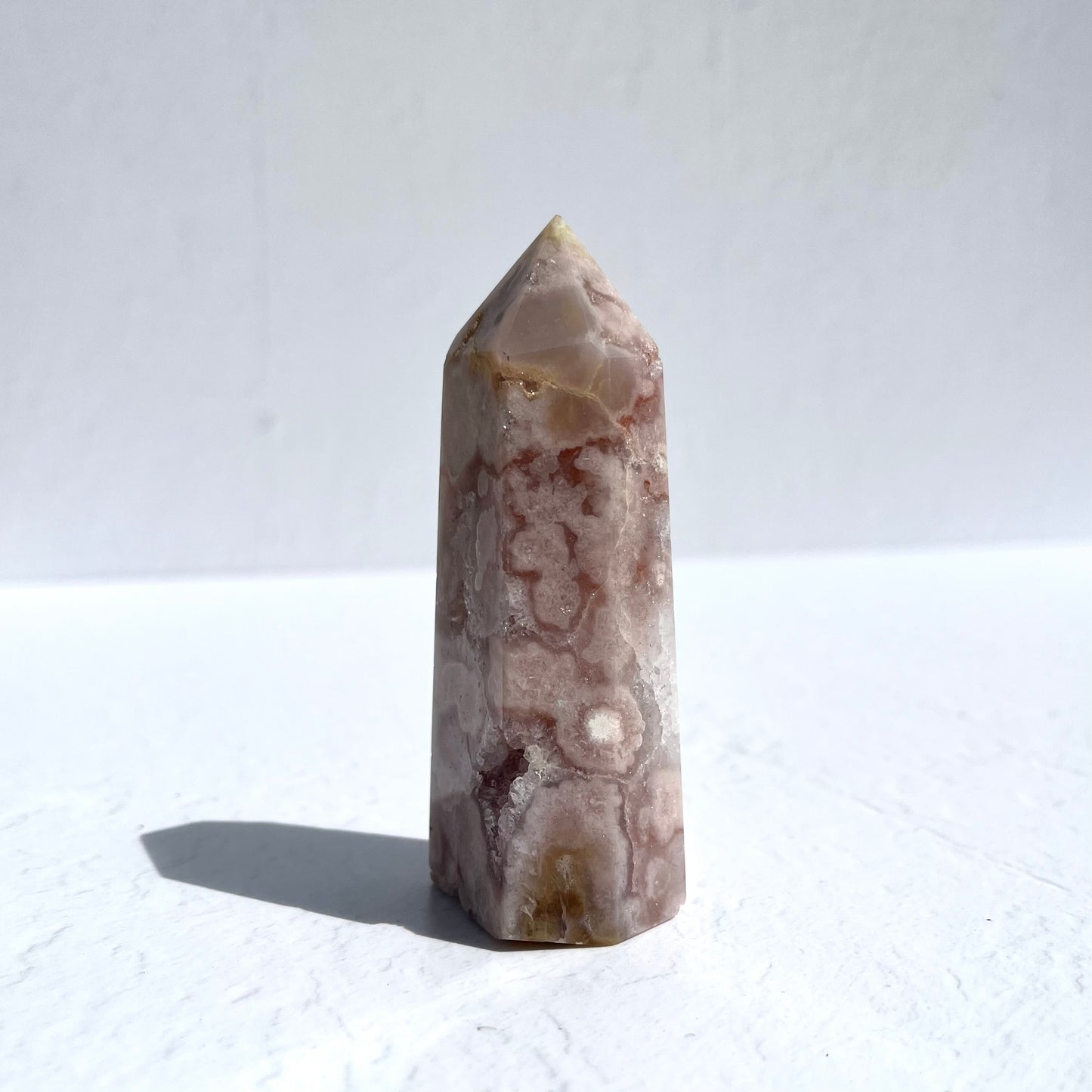 Pink (Sakura) Flower Agate Hexagon Point / 163g