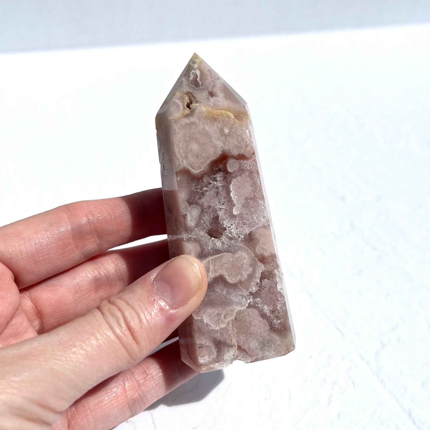 Pink (Sakura) Flower Agate Hexagon Point / 163g