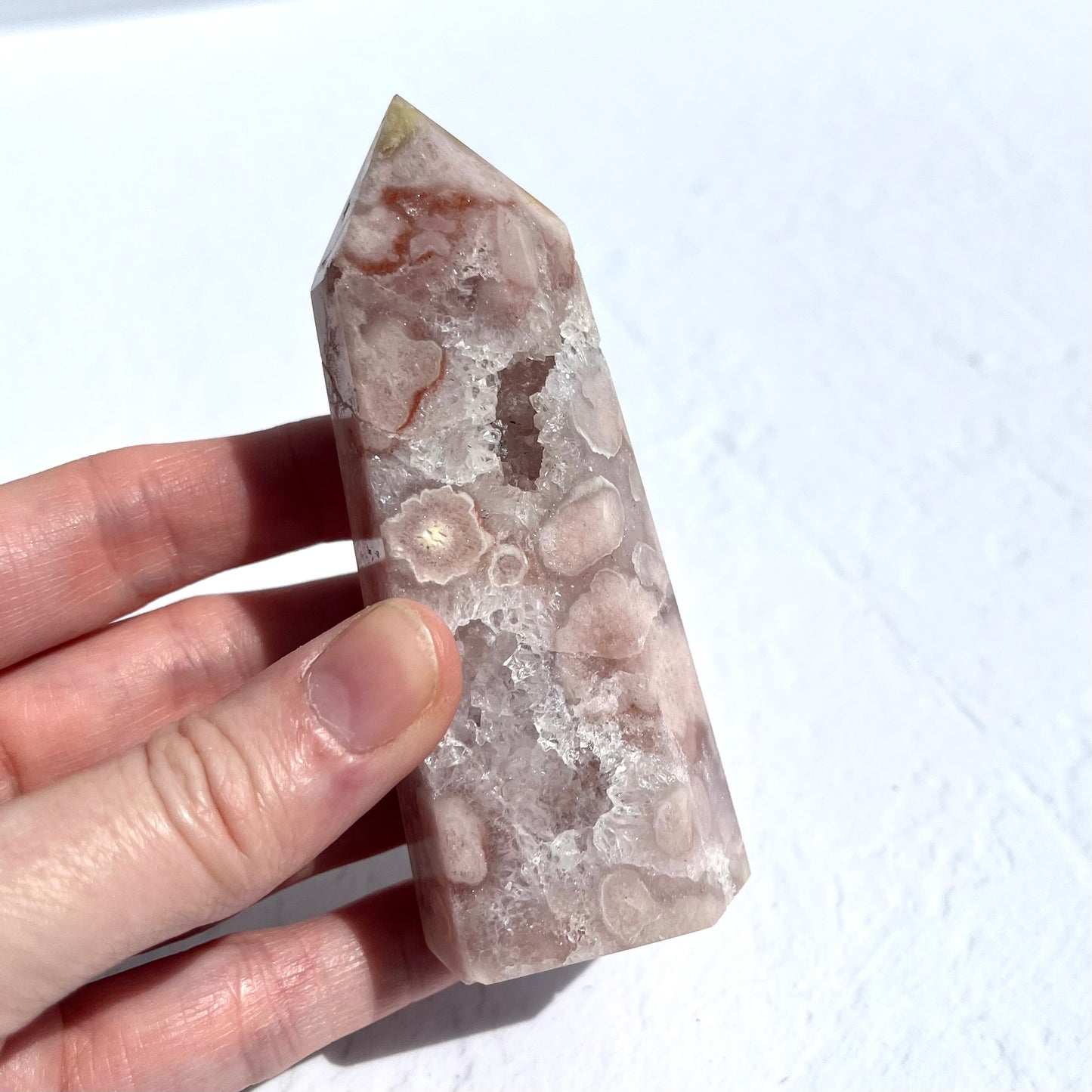 Pink (Sakura) Flower Agate Hexagon Point / 163g