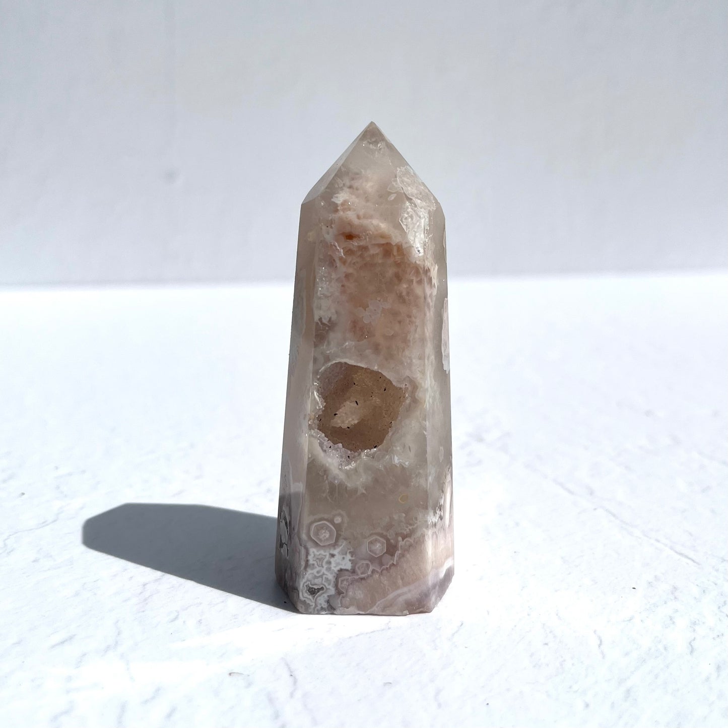 Pink (Sakura) Flower Agate Point with Sparkly Druzy / 130g