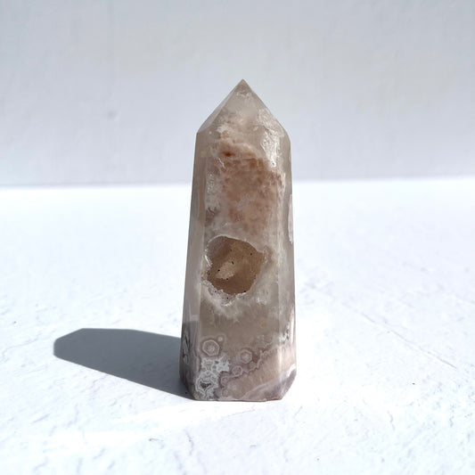 Pink (Sakura) Flower Agate Point with Sparkly Druzy / 130g