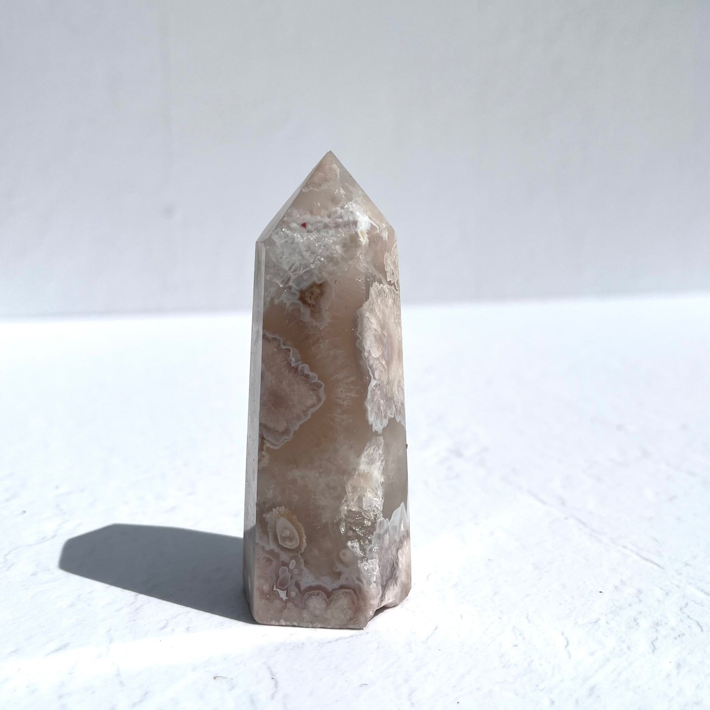 Pink (Sakura) Flower Agate Point with Sparkly Druzy / 130g