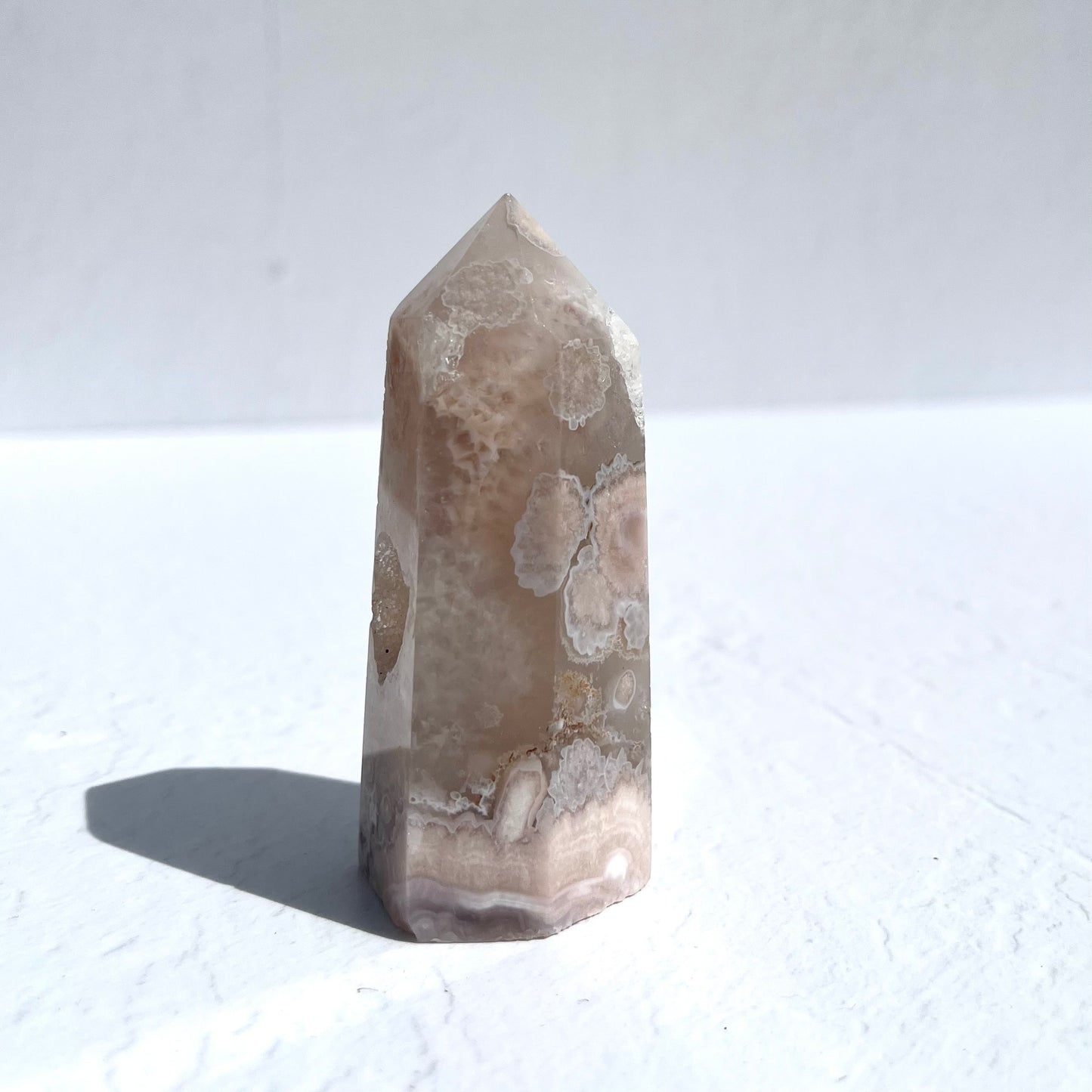 Pink (Sakura) Flower Agate Point with Sparkly Druzy / 130g