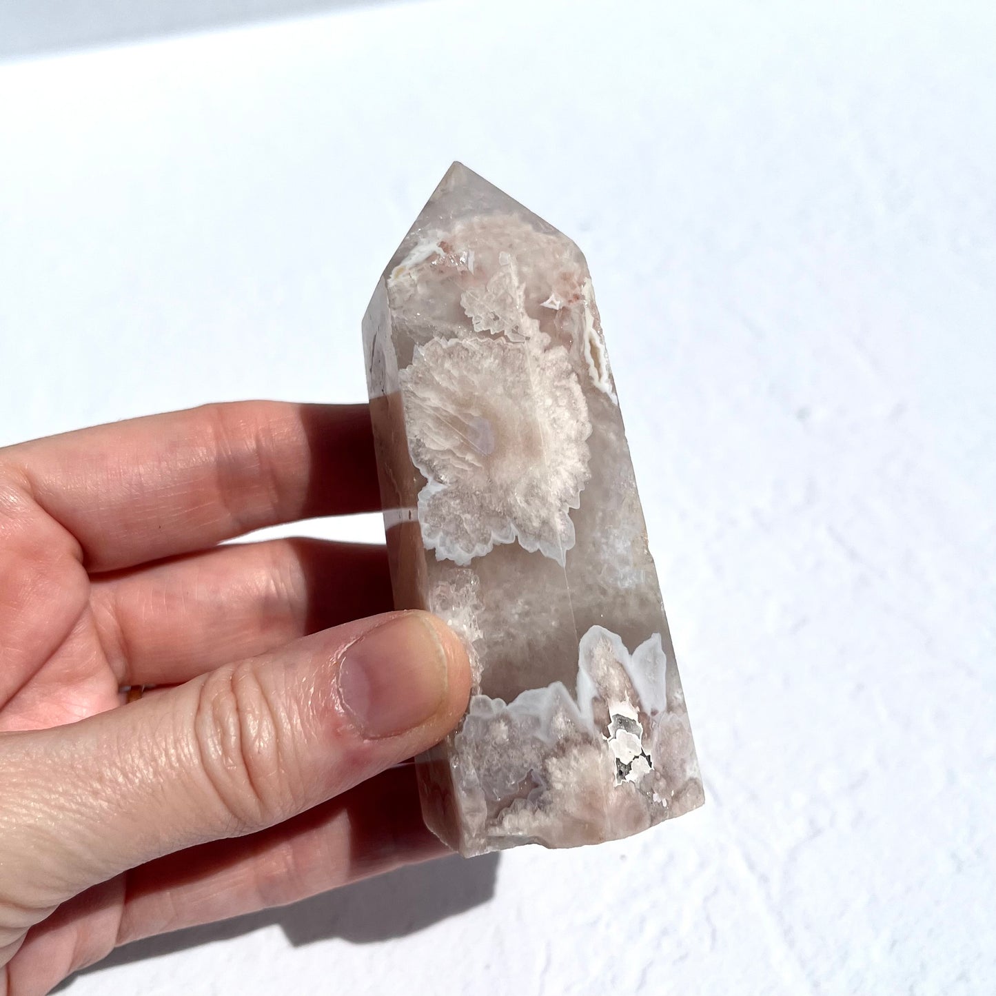 Pink (Sakura) Flower Agate Point with Sparkly Druzy / 130g
