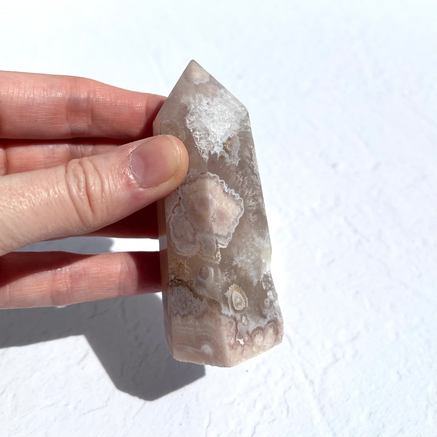 Pink (Sakura) Flower Agate Point with Sparkly Druzy / 130g