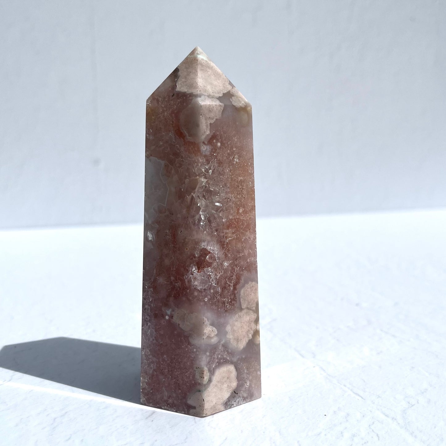 Pink (Sakura) Flower Agate Hexagon Point / 410g