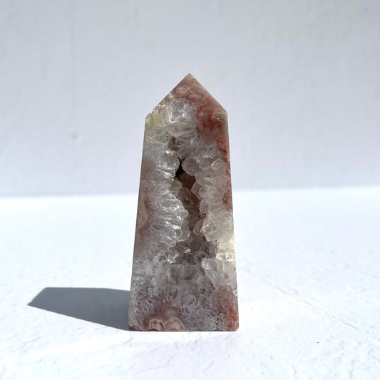 Pink (Sakura) Flower Agate Point with Quartz Druzy / 166g