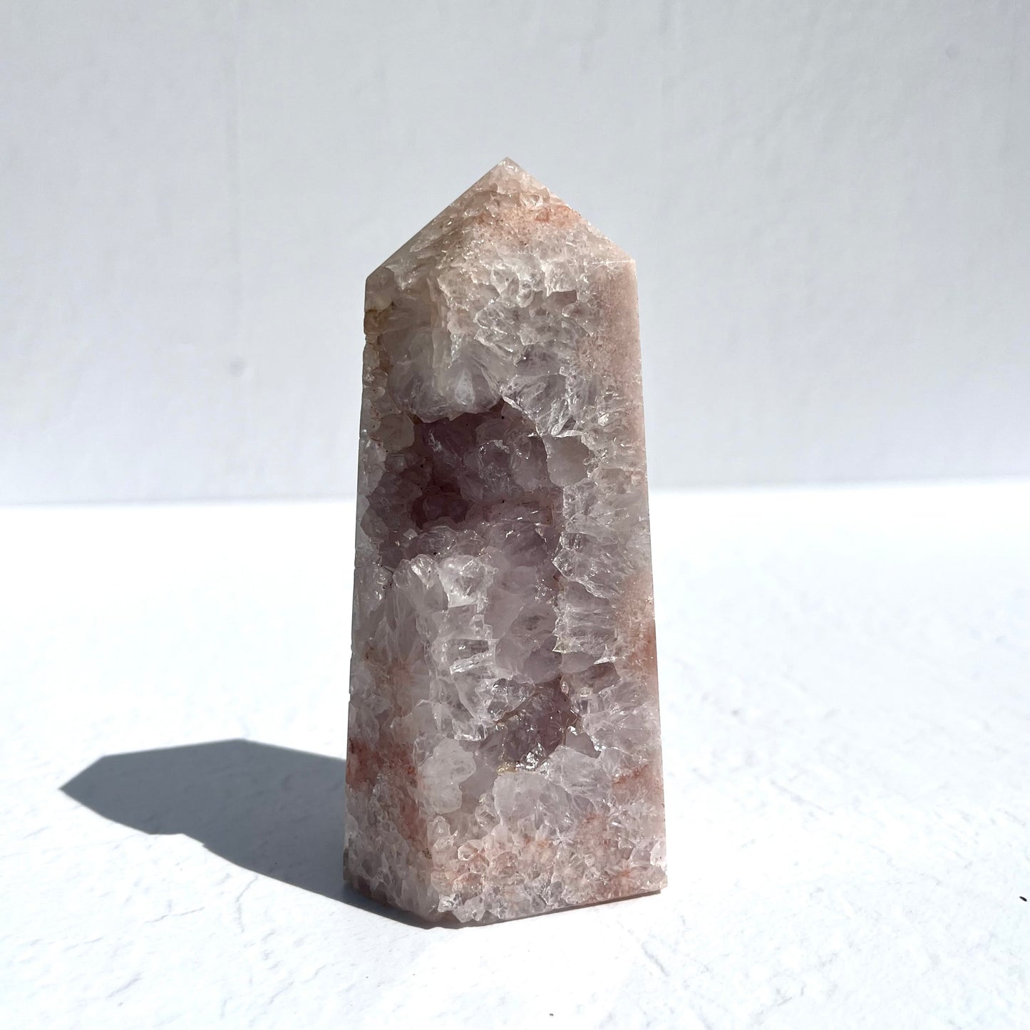 Gemmy Pink Amethyst & Flower Agate Hexagon Point with Quartz / 457g