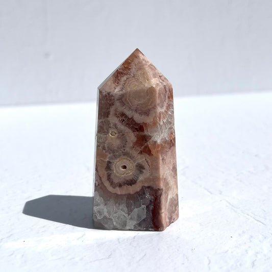Pink Amethyst & Flower Agate Hybrid Hexagon Point / 146g