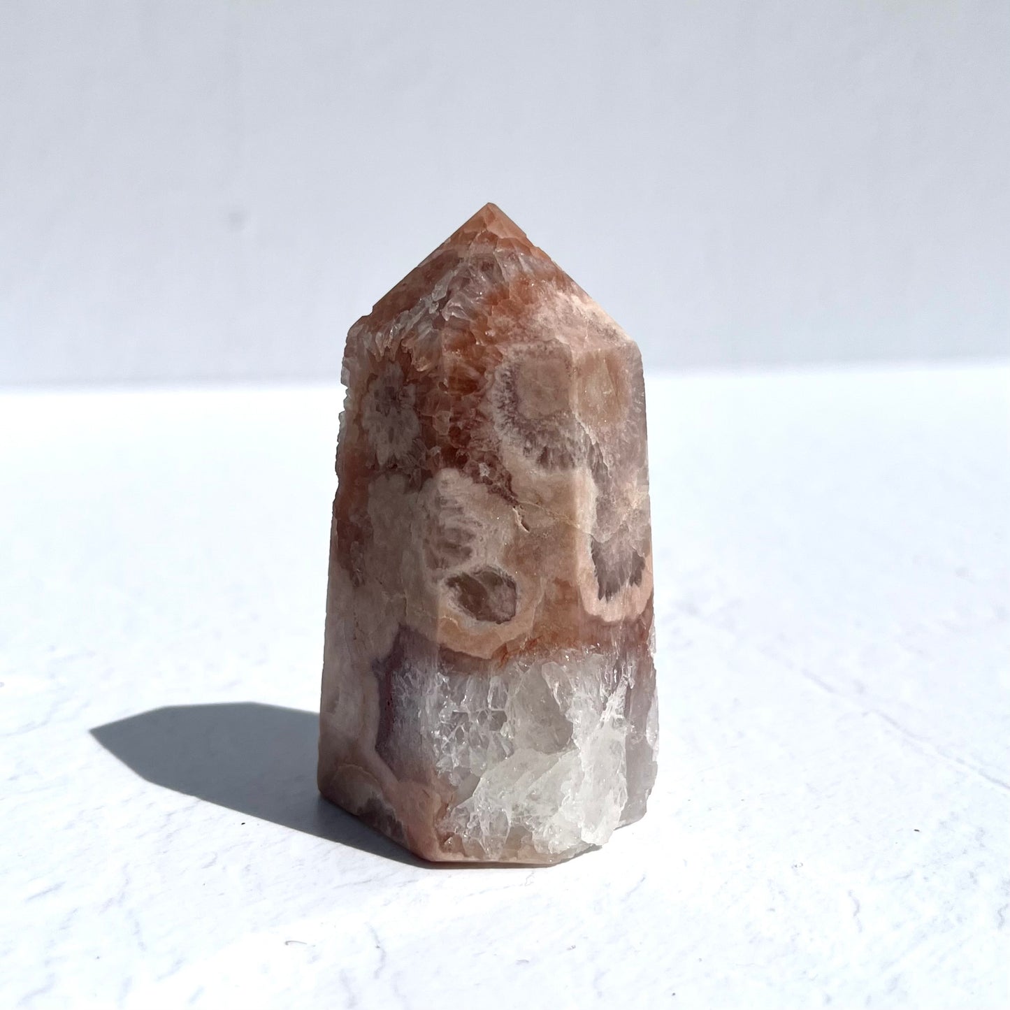 Pink Amethyst & Flower Agate Hybrid Hexagon Point / 146g