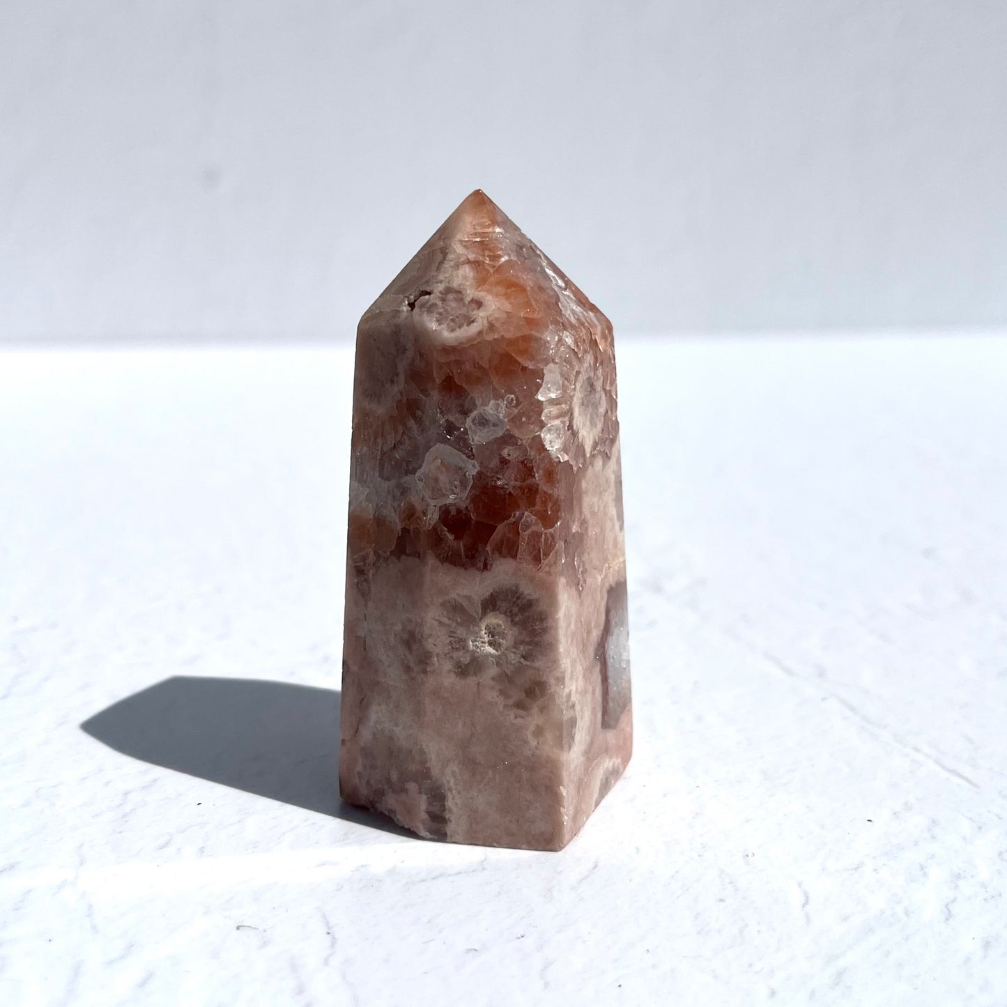 Pink Amethyst & Flower Agate Hybrid Hexagon Point / 146g