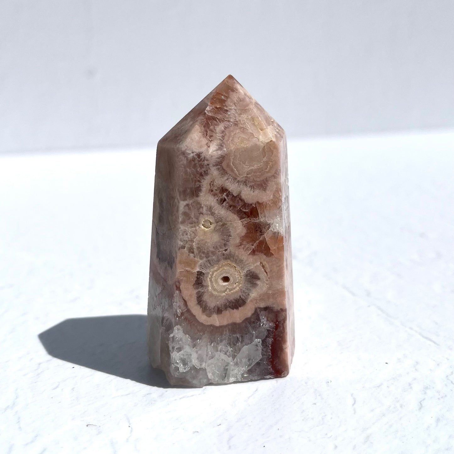 Pink Amethyst & Flower Agate Hybrid Hexagon Point / 146g