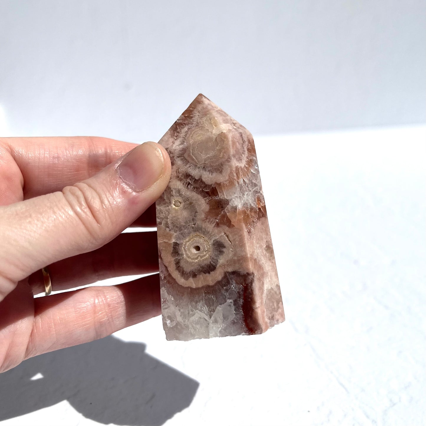 Pink Amethyst & Flower Agate Hybrid Hexagon Point / 146g