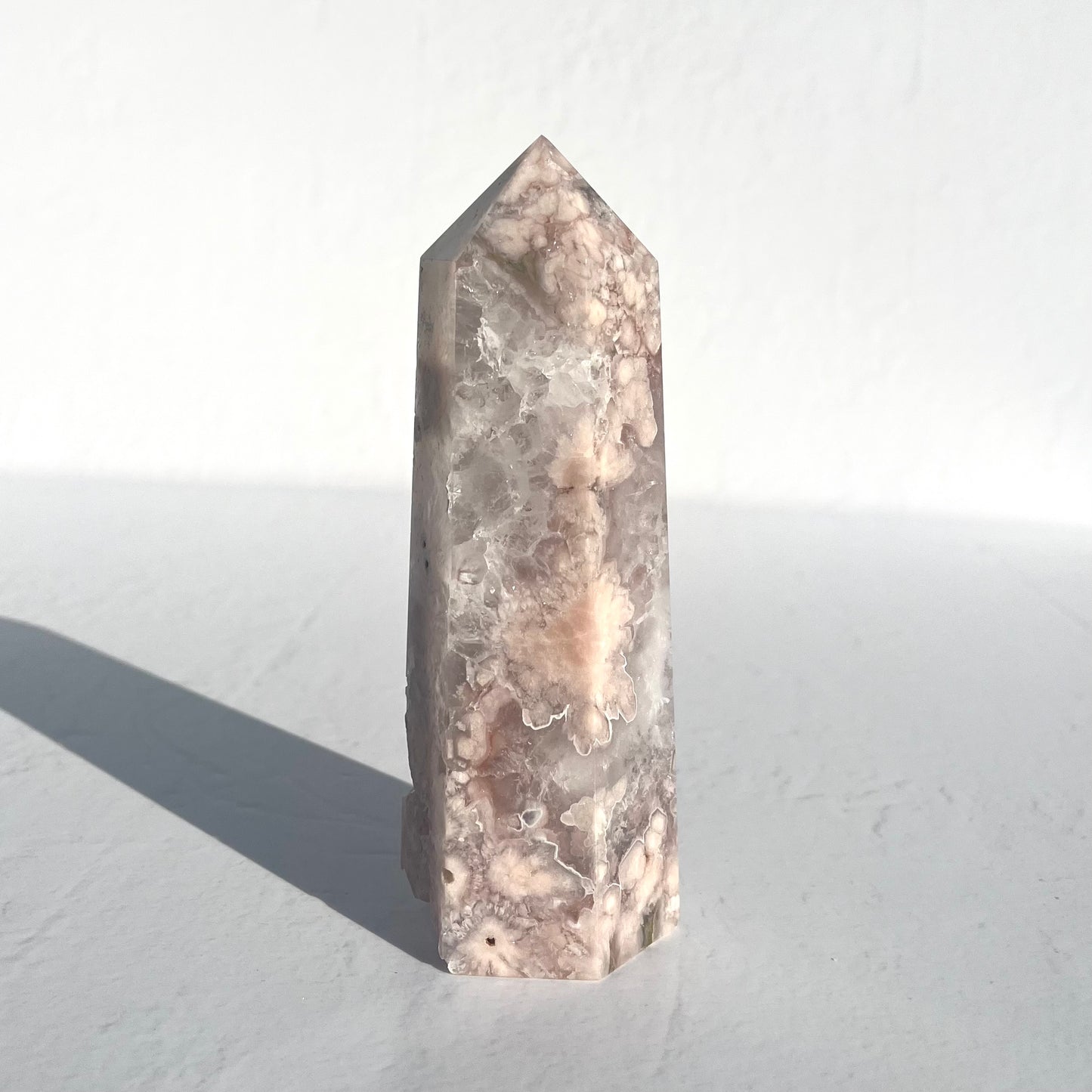 Pink (Sakura) Flower Agate Hexagon Point / 396g