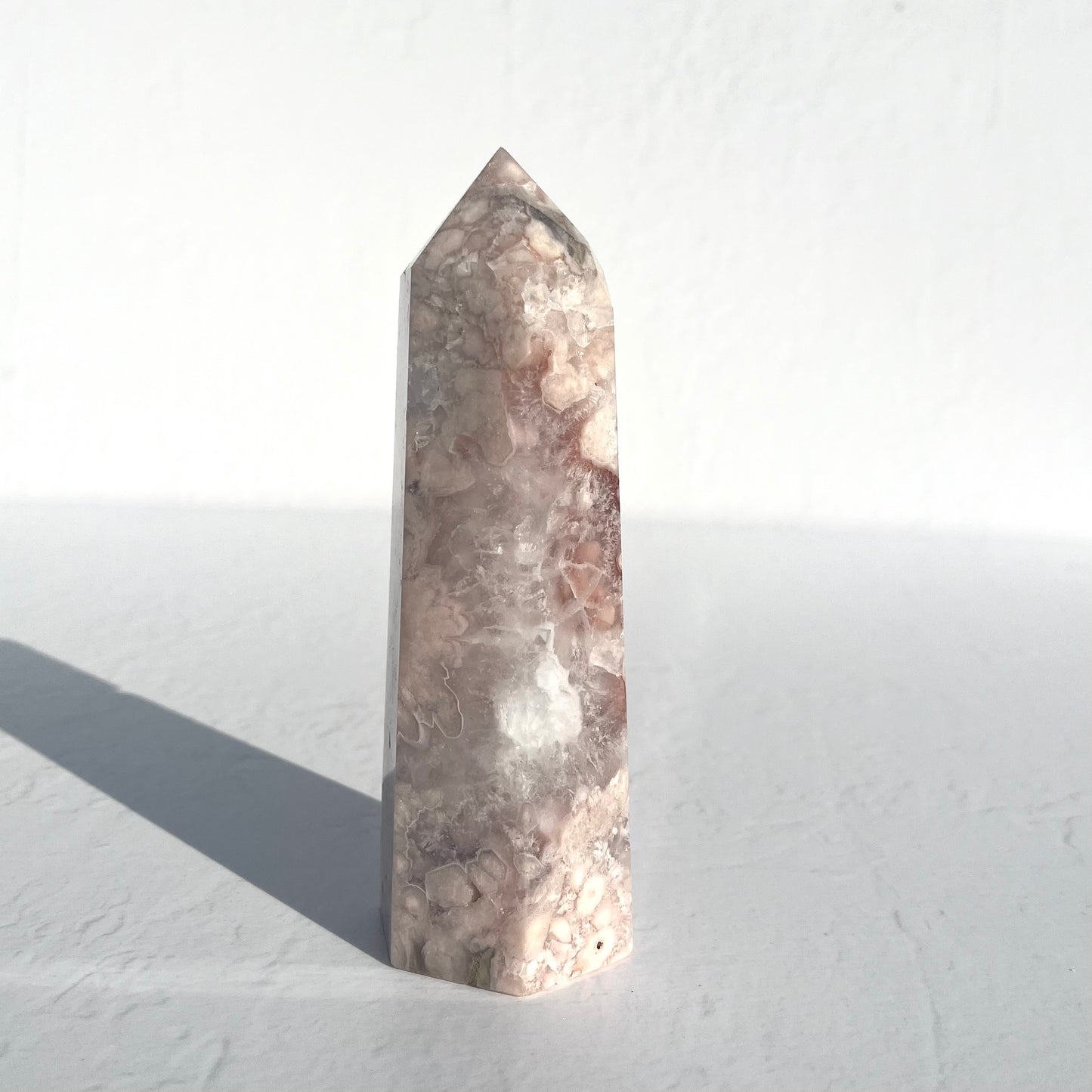 Pink (Sakura) Flower Agate Hexagon Point / 396g