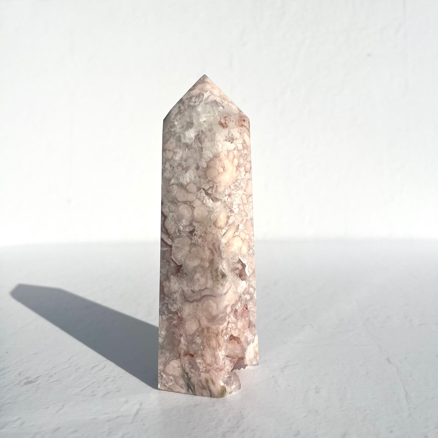 Pink (Sakura) Flower Agate Hexagon Point / 396g