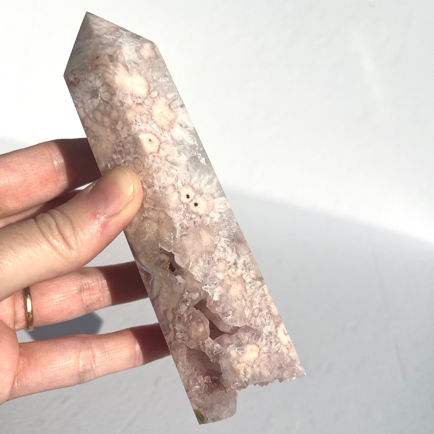 Pink (Sakura) Flower Agate Hexagon Point / 396g