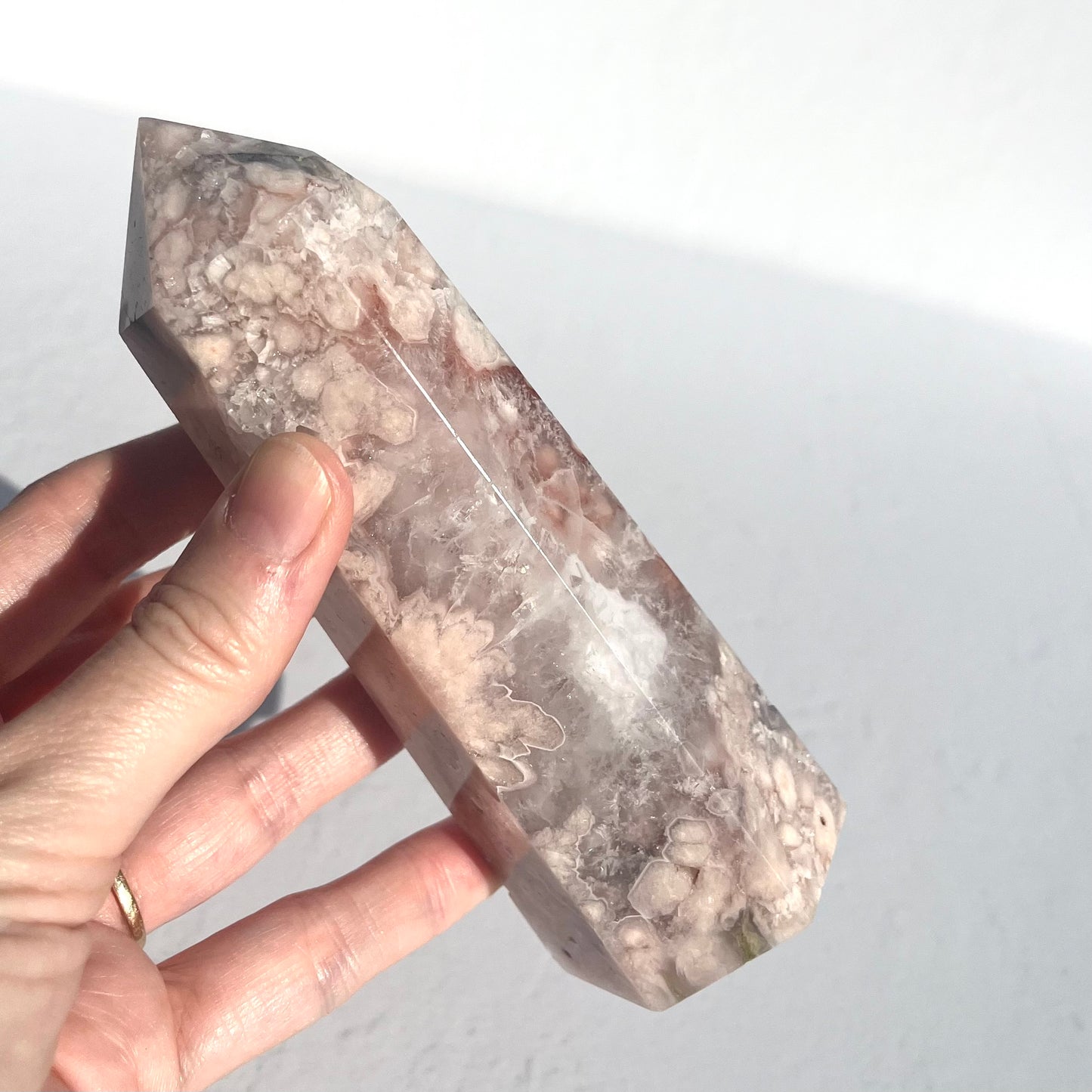 Pink (Sakura) Flower Agate Hexagon Point / 396g