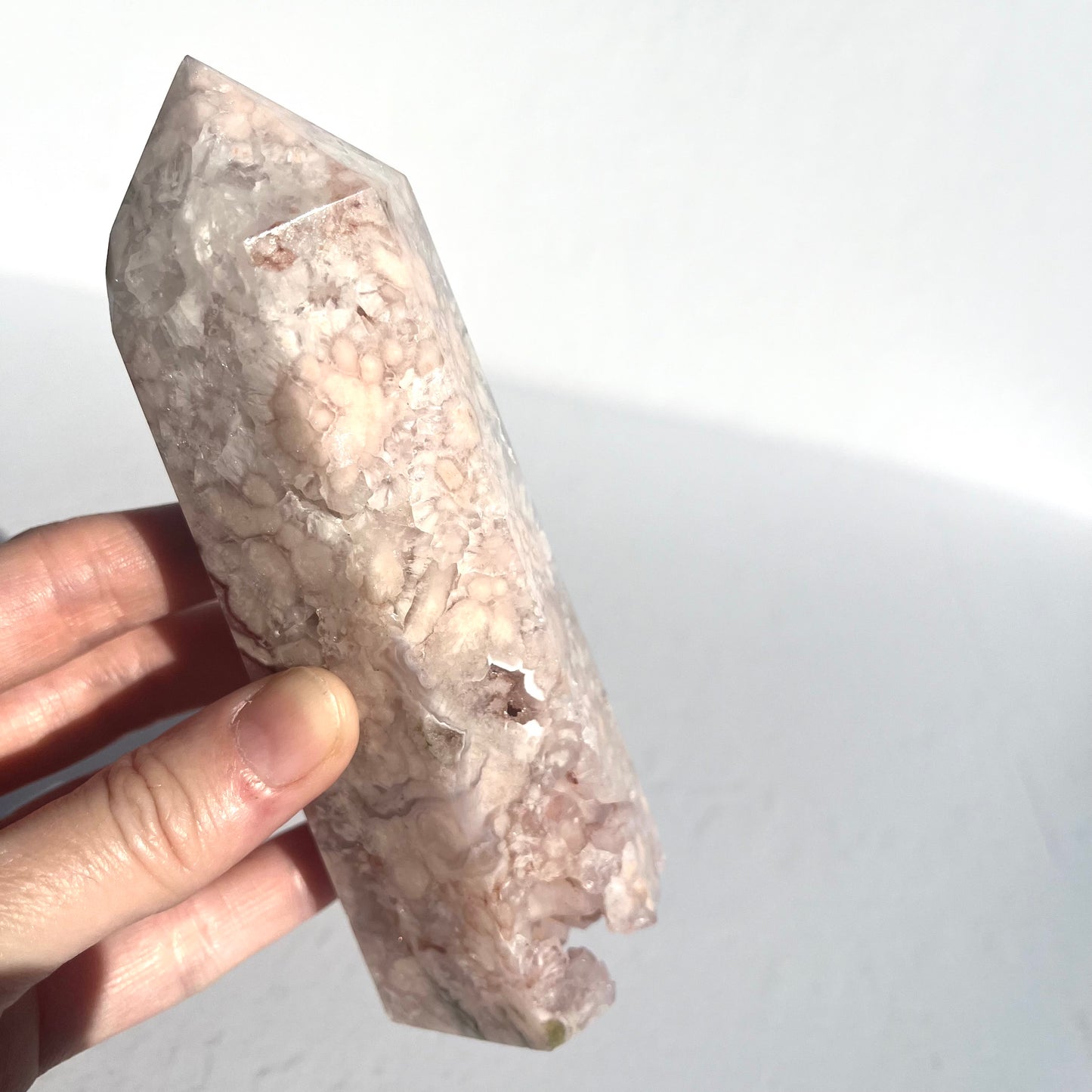 Pink (Sakura) Flower Agate Hexagon Point / 396g