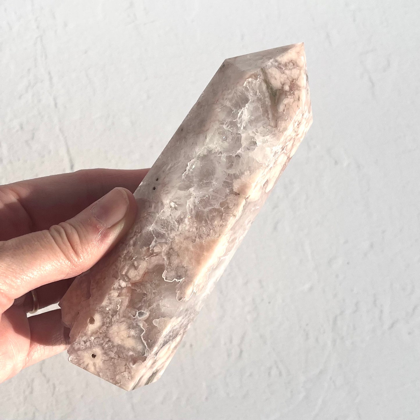 Pink (Sakura) Flower Agate Hexagon Point / 396g