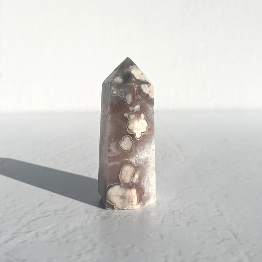 Pink (Sakura) Flower Agate Hexagon Point with Quartz / 139g
