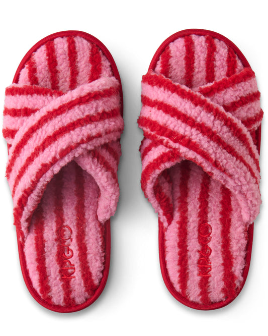 Candy Stripe Sherpa Adult Slippers