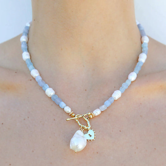 Quartz and Pearl Heart Necklace