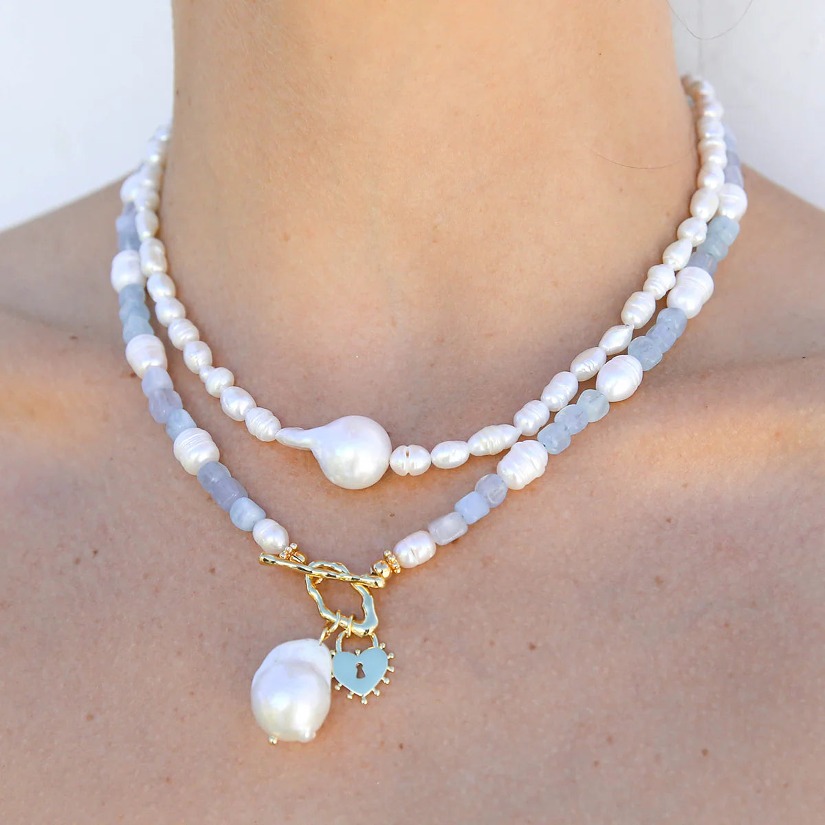 Quartz and Pearl Heart Necklace