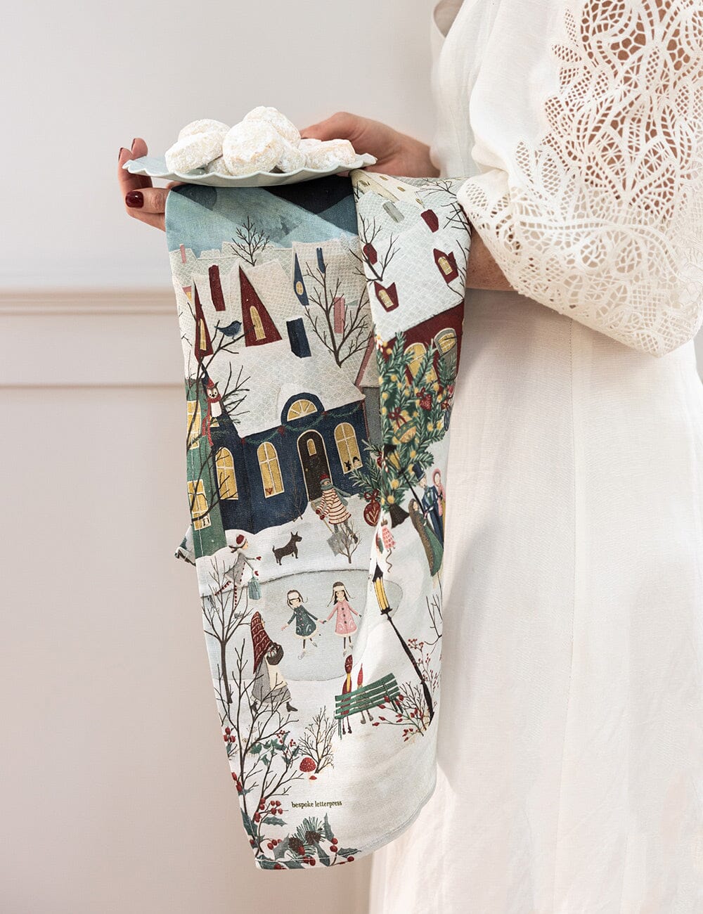 The Christmas Village 100% Linen Tea Towel