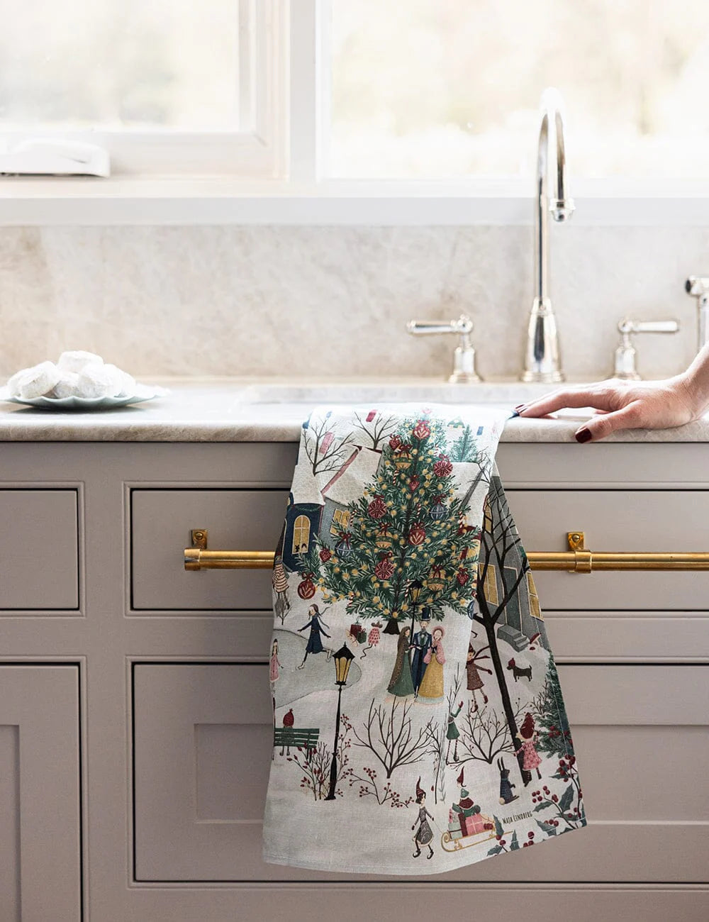 The Christmas Village 100% Linen Tea Towel