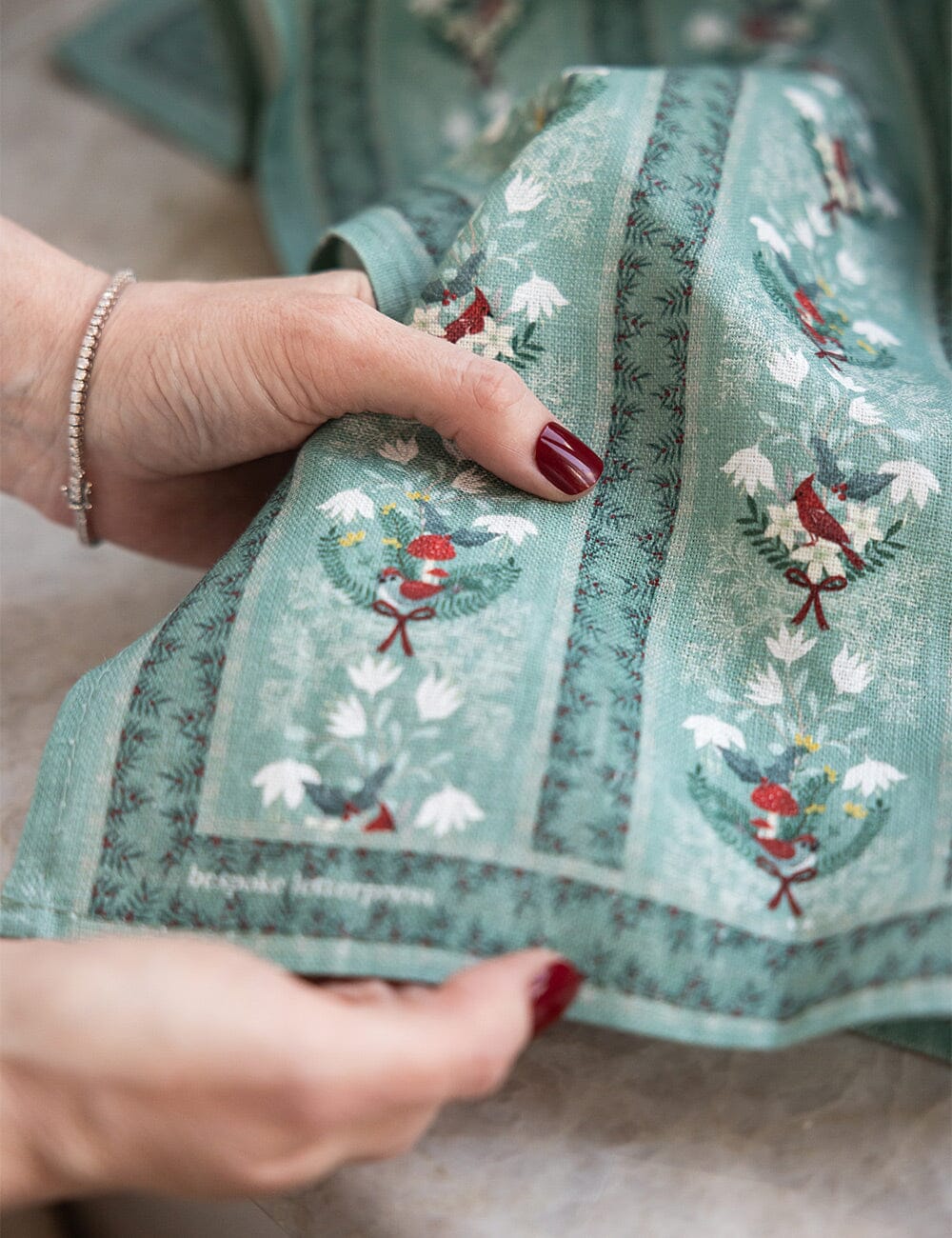 Christmas Songbirds 100% Linen Tea Towel