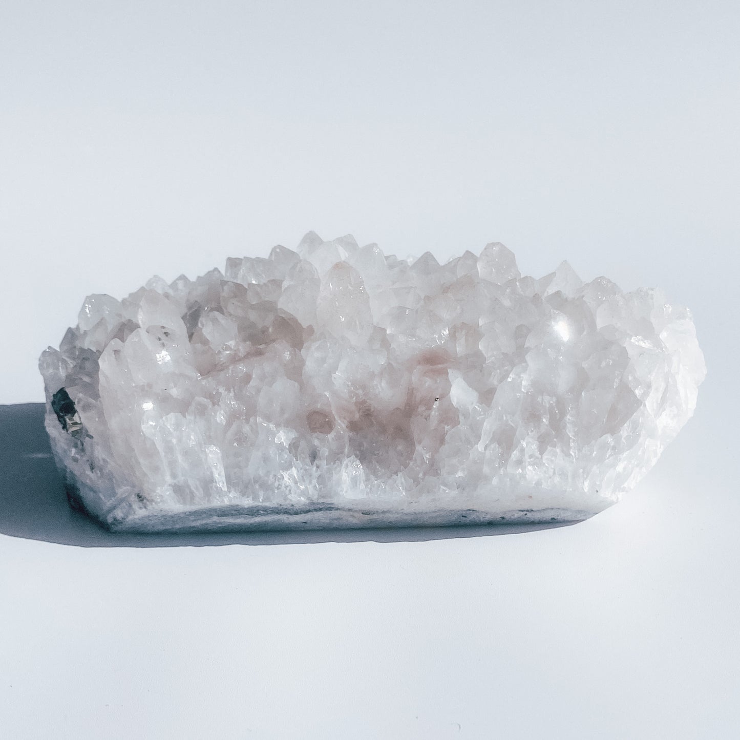 Clear Quartz Specimen Cluster with Pyrite Inclusions & Amethyst pockets / 776g