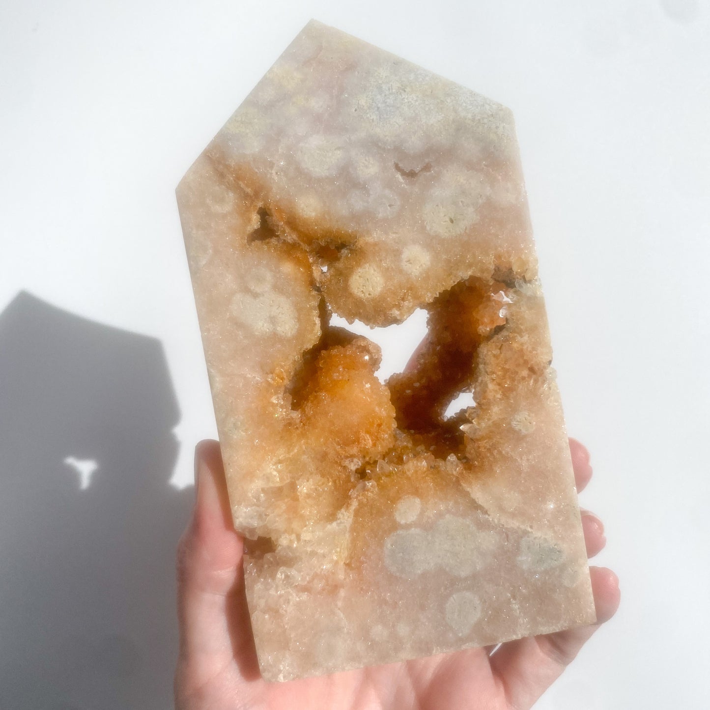 Pink Amethyst & Flower Agate Hybrid Tower with large druzy (highest quality) / 819g