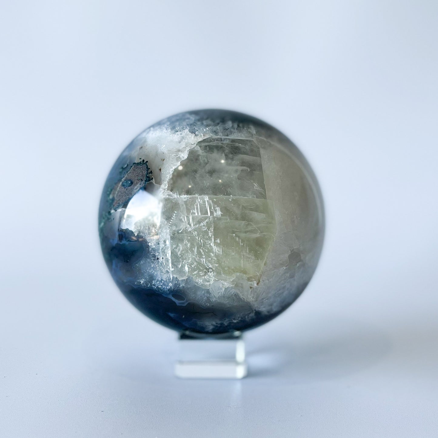 Moss Agate Sphere with Optical Calcite / 1.27kg